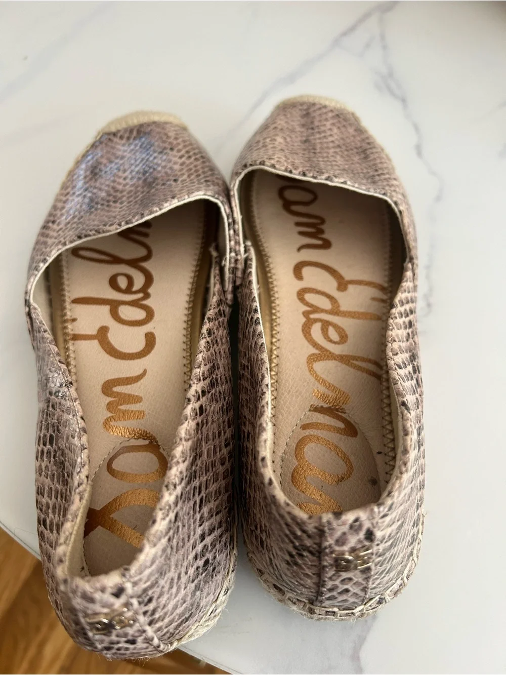 Sam Edelman Taupe-Pink Snake-Print Espadrille Flats